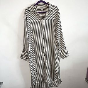 Extra Long Button Down V-Neck Blouse